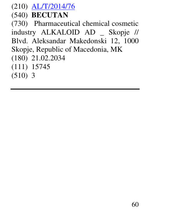 Zëri i markës BECUTAN në buletin