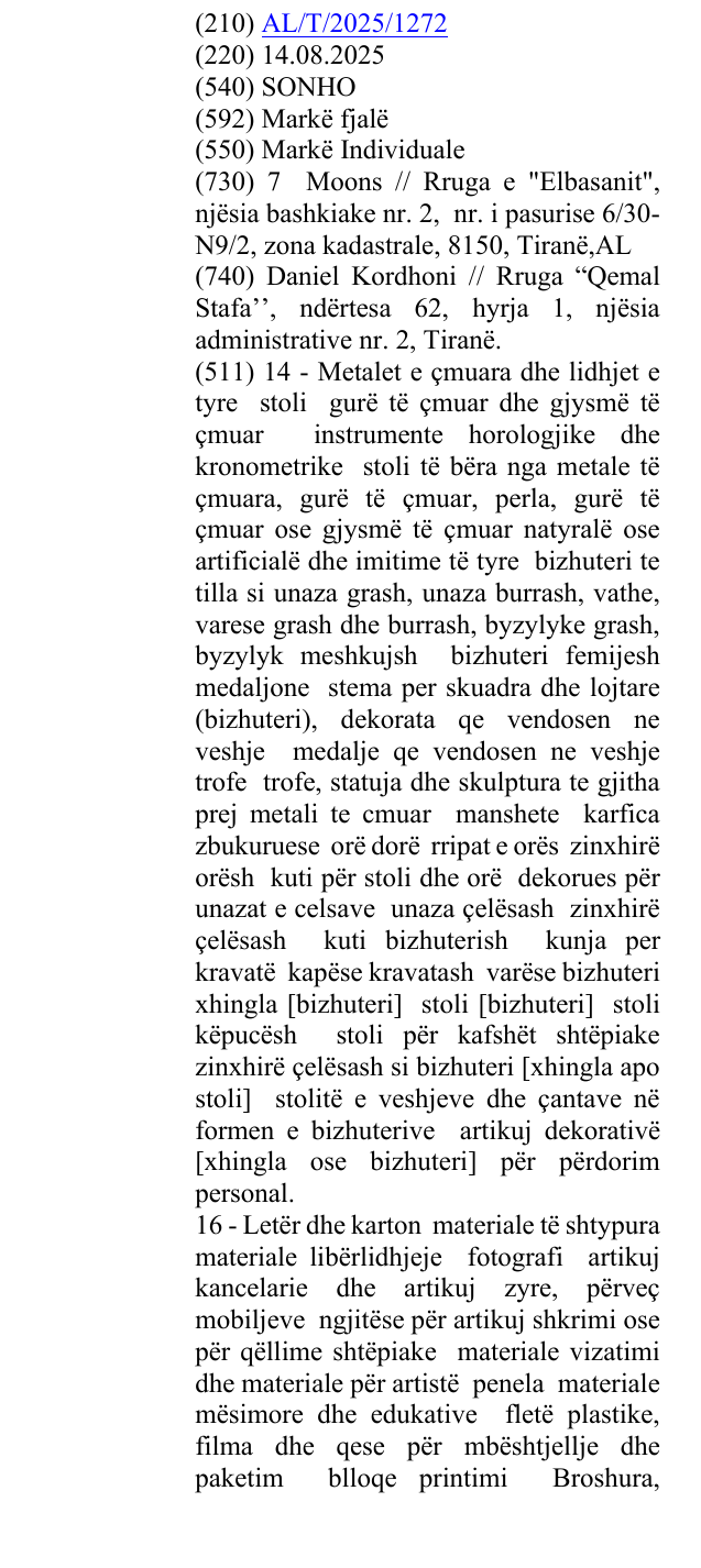 Zëri i markës SONHO në buletin