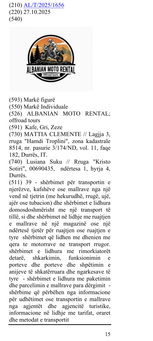 Zëri i markës ALBANIAN MOTO RENTAL; offroad tours në buletin