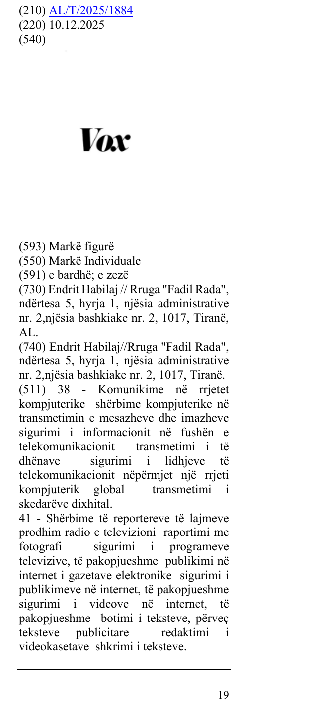 Zëri i markës VOX në buletin