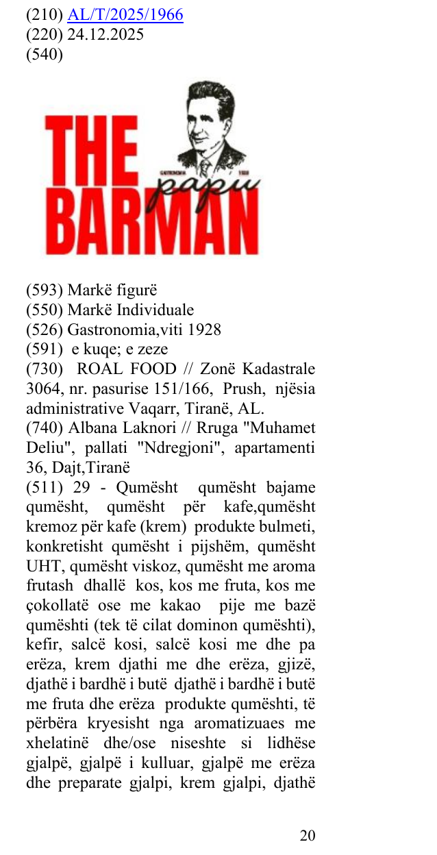 Zëri i markës Gastronomia,viti 1928 në buletin