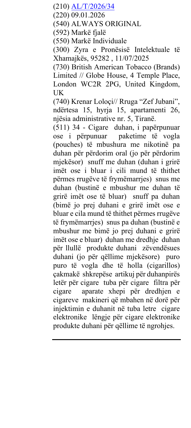 Zëri i markës ALWAYS ORIGINAL në buletin