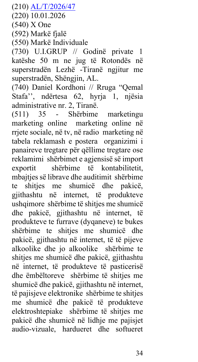 Zëri i markës X One në buletin