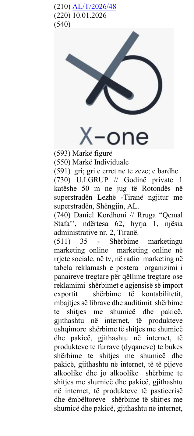 Zëri i markës X one në buletin
