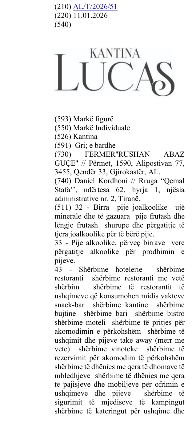Zëri i markës Kantina në buletin