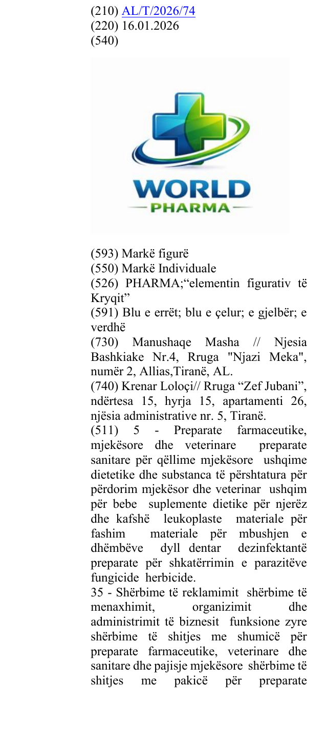 Zëri i markës PHARMA;“elementin figurativ të Kryqit” në buletin