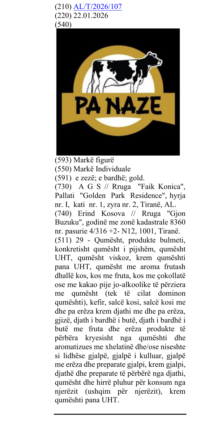 Zëri i markës PA NAZE në buletin