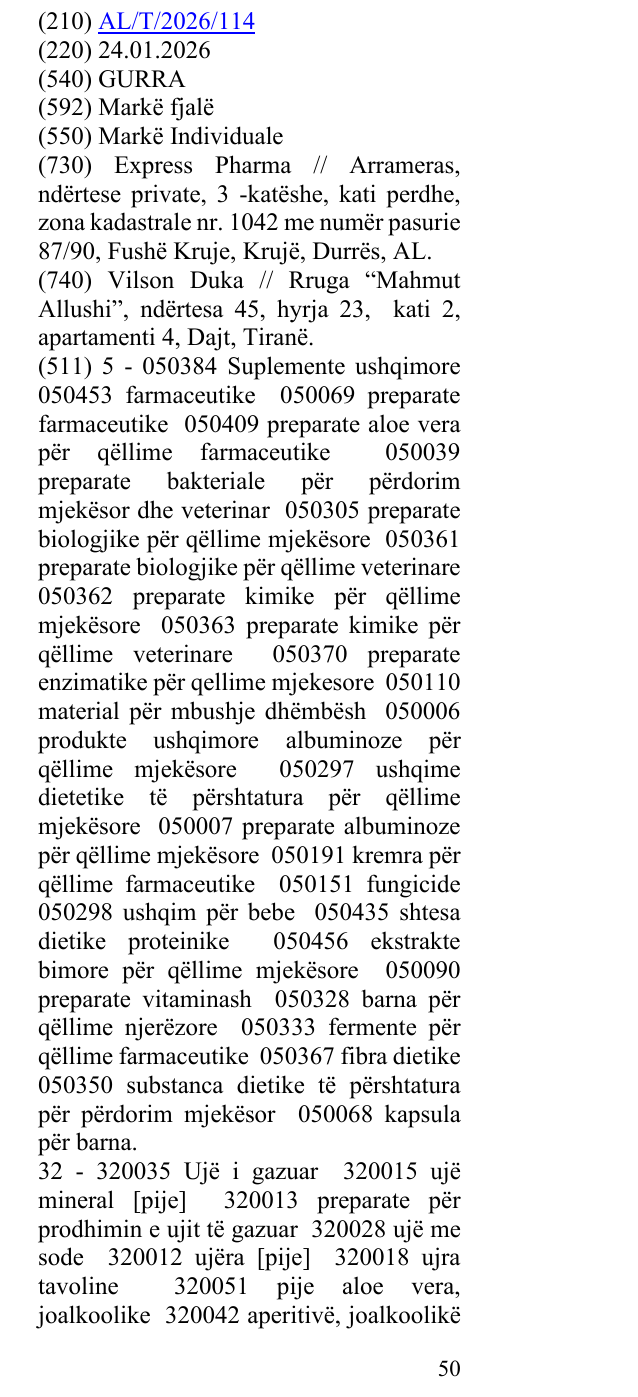 Zëri i markës GURRA në buletin