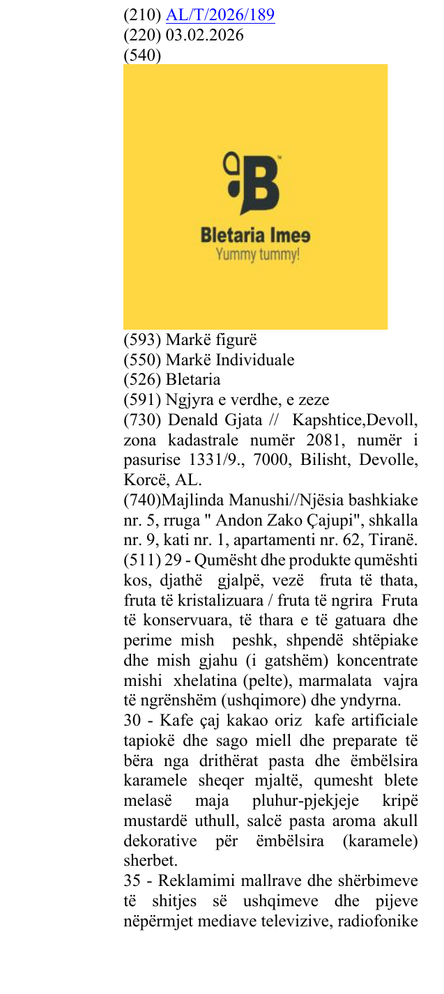 Zëri i markës Bletaria në buletin