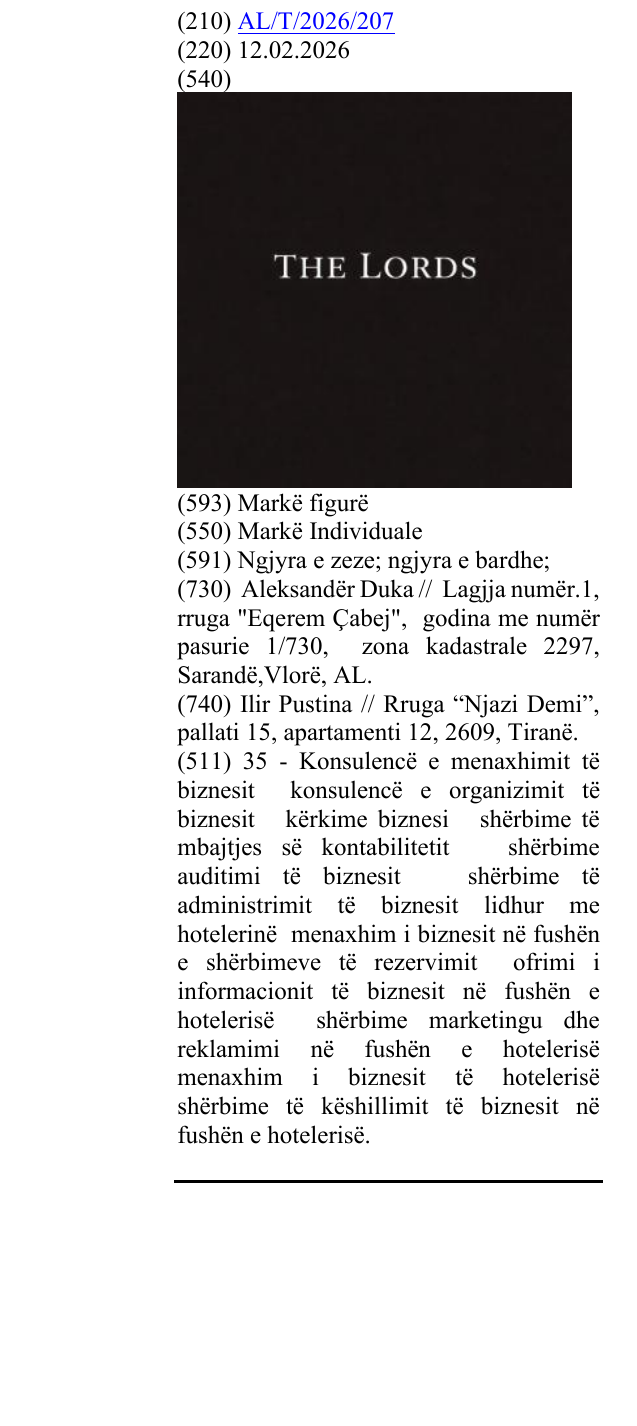 Zëri i markës THE LORDS në buletin