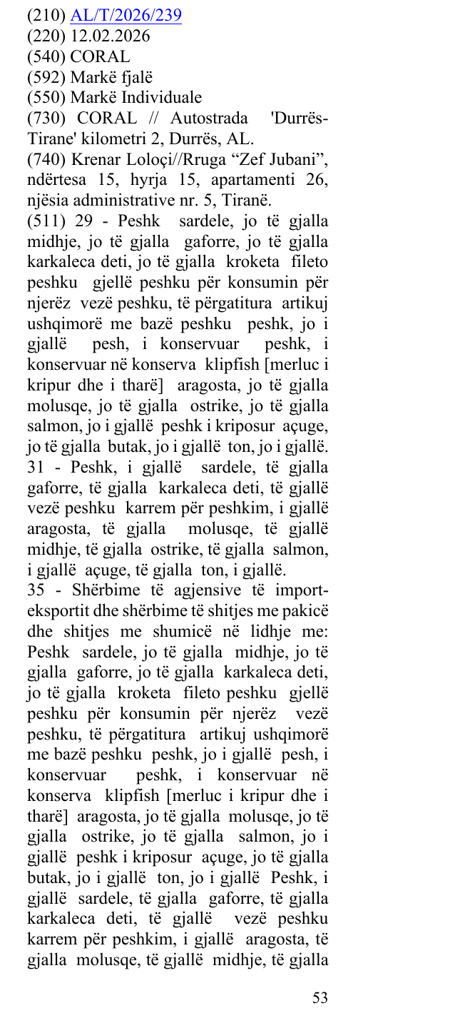 Zëri i markës CORAL në buletin