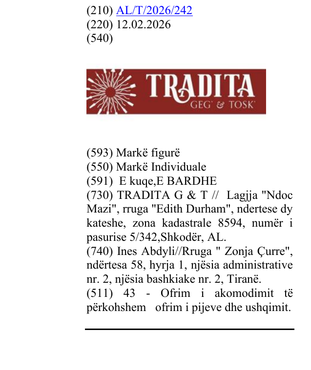 Zëri i markës TRADITA GEG' & TOSK' në buletin