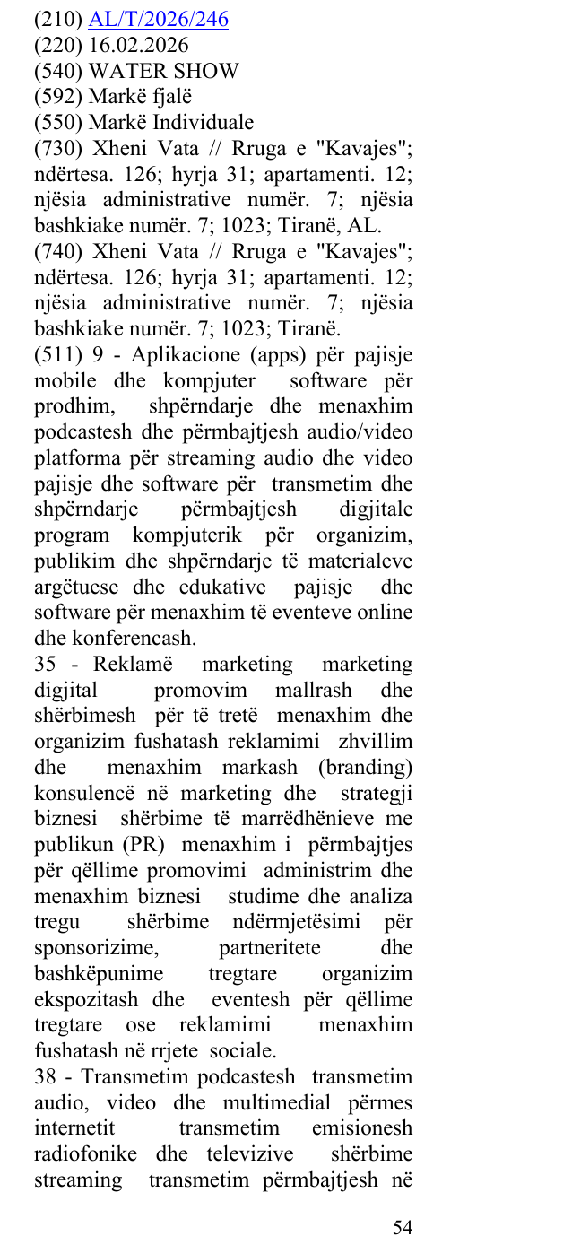 Zëri i markës WATER SHOW në buletin