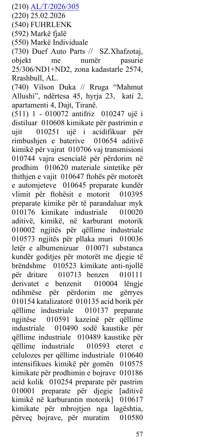 Zëri i markës FUHRLENK në buletin