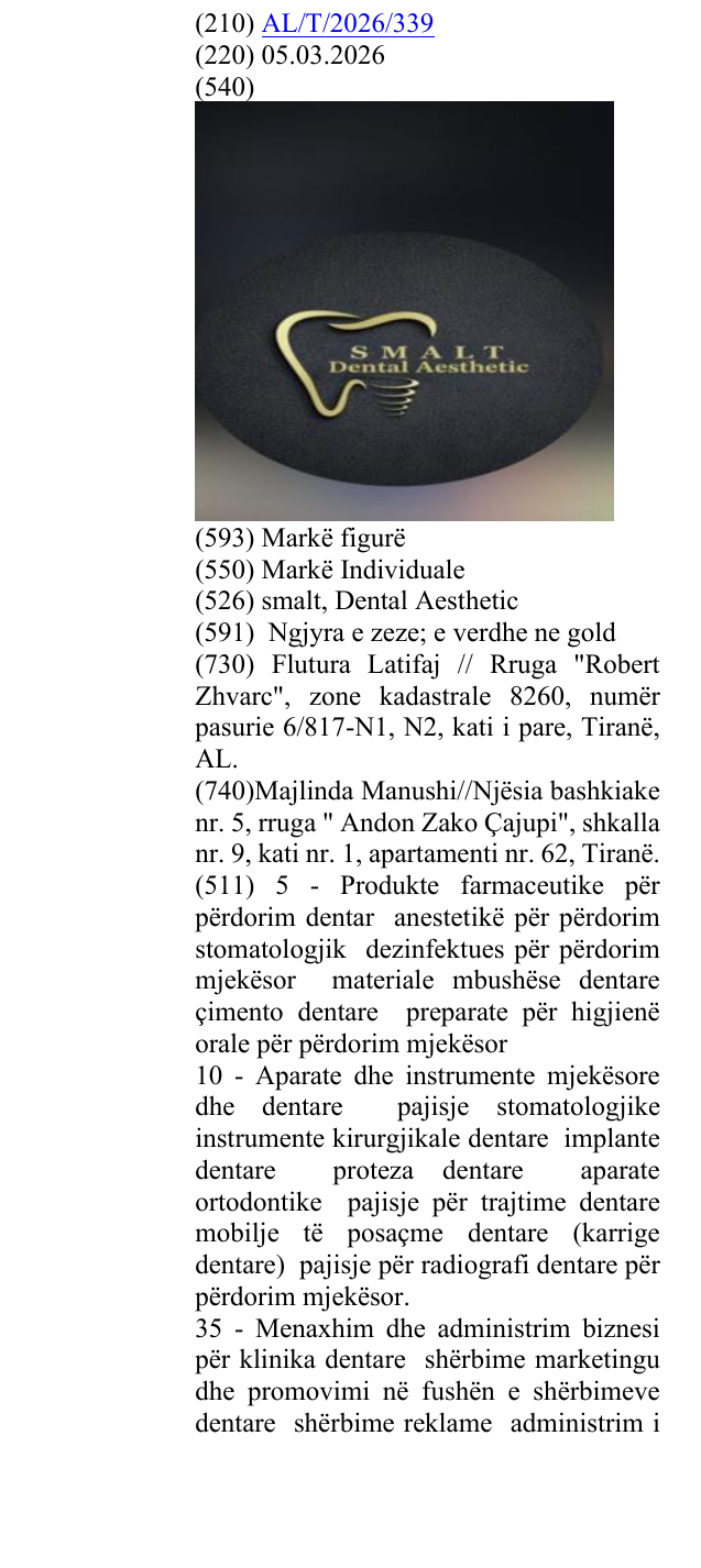 Zëri i markës smalt, Dental Aesthetic në buletin