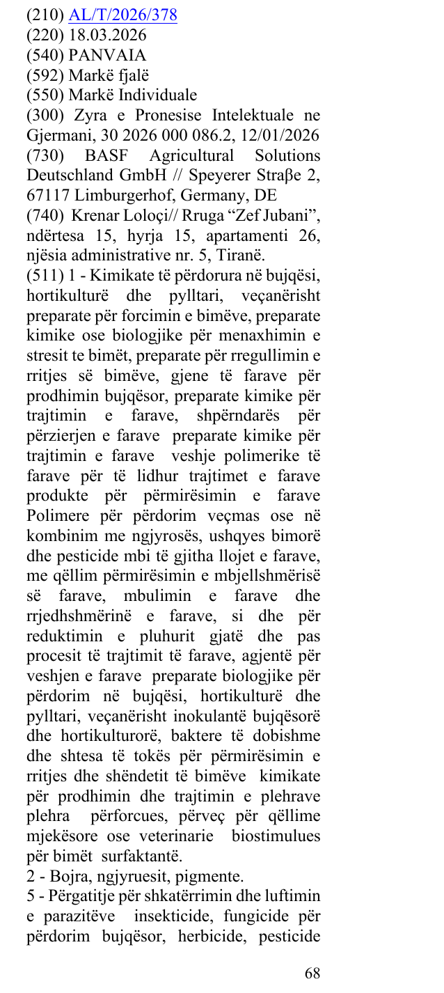 Zëri i markës PANVAIA në buletin
