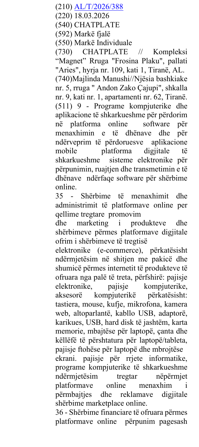 Zëri i markës CHATPLATE në buletin