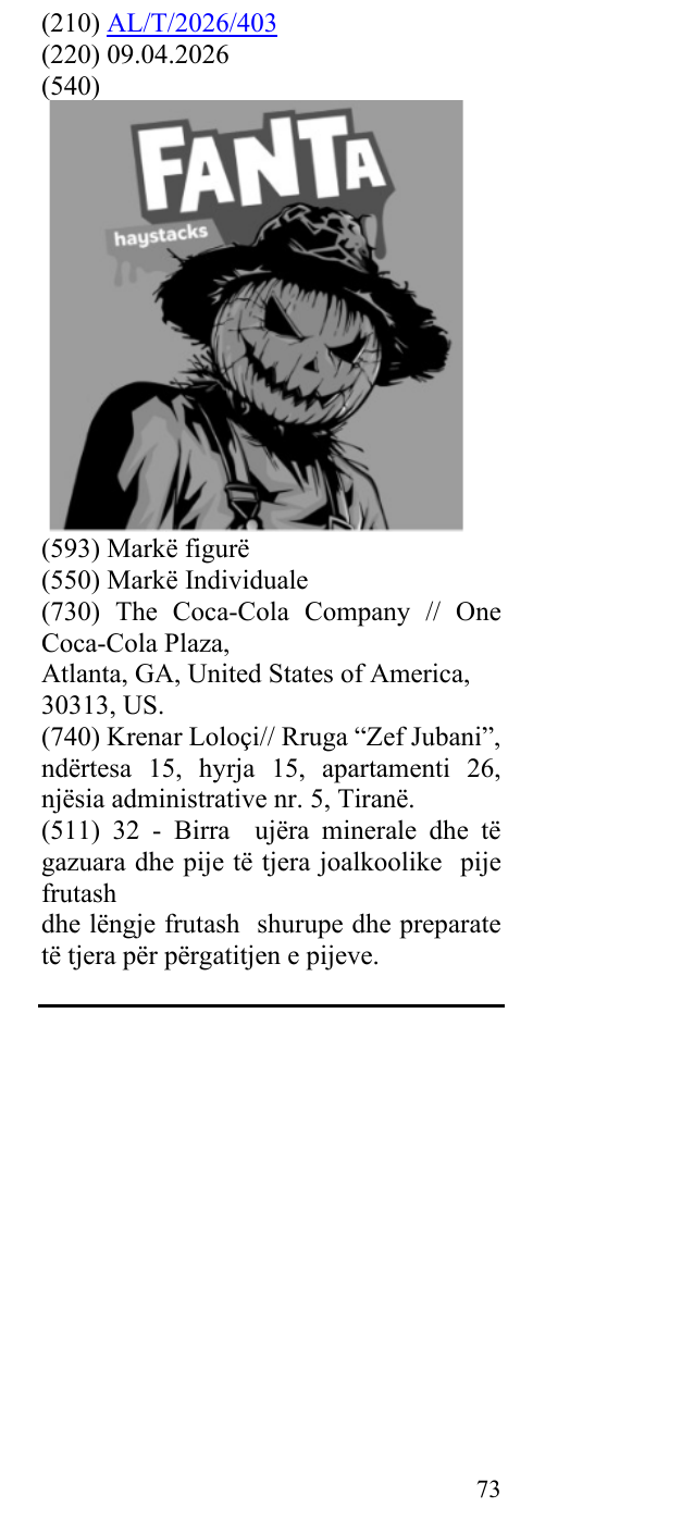 Zëri i markës FANTA HAYSTACKS në buletin