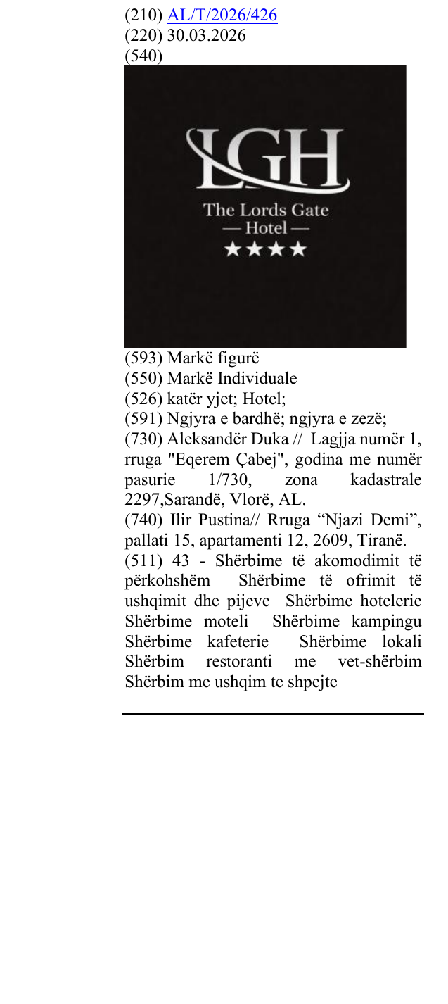 Zëri i markës katër yjet; Hotel; në buletin