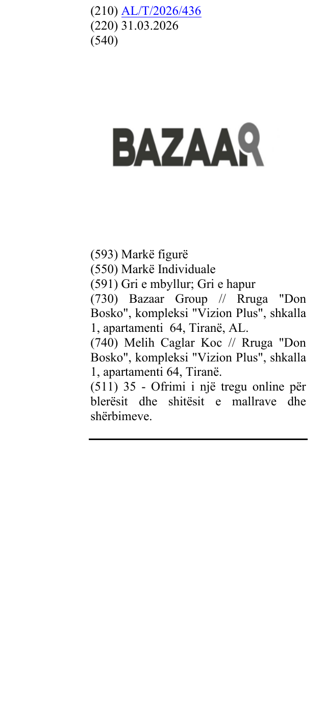 Zëri i markës BAZAA në buletin