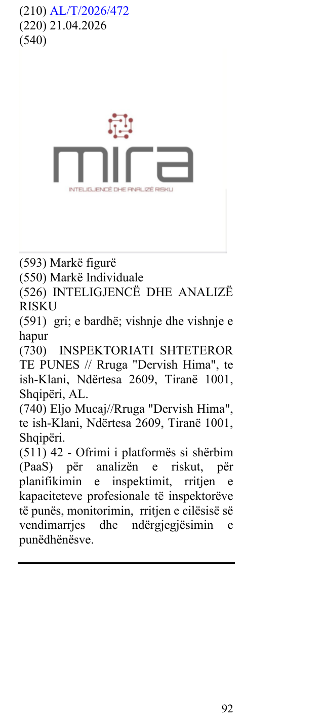 Zëri i markës INTELIGJENCË DHE ANALIZË RISKU në buletin
