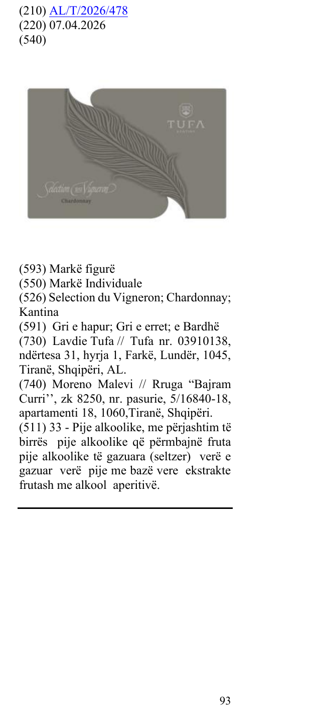 Zëri i markës Selection du Vigneron; Chardonnay; Kantina në buletin