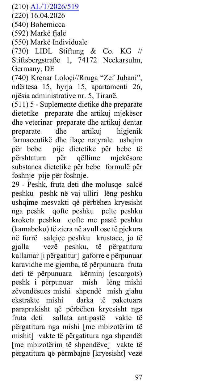 Zëri i markës Bohemicca në buletin