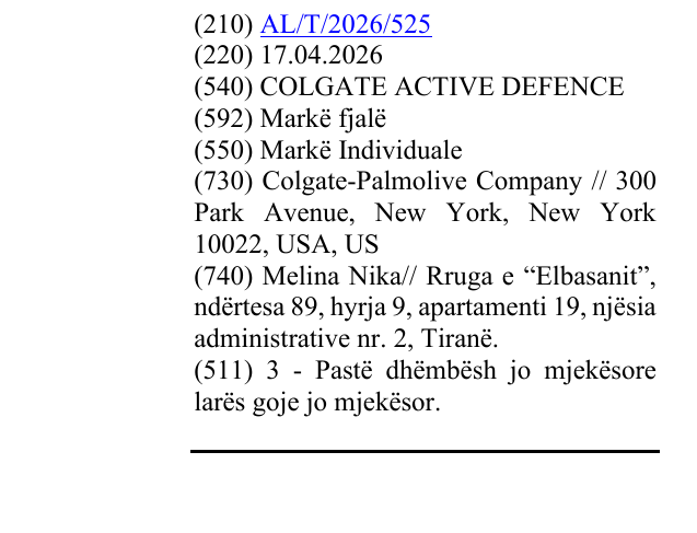 Zëri i markës COLGATE ACTIVE DEFENCE në buletin