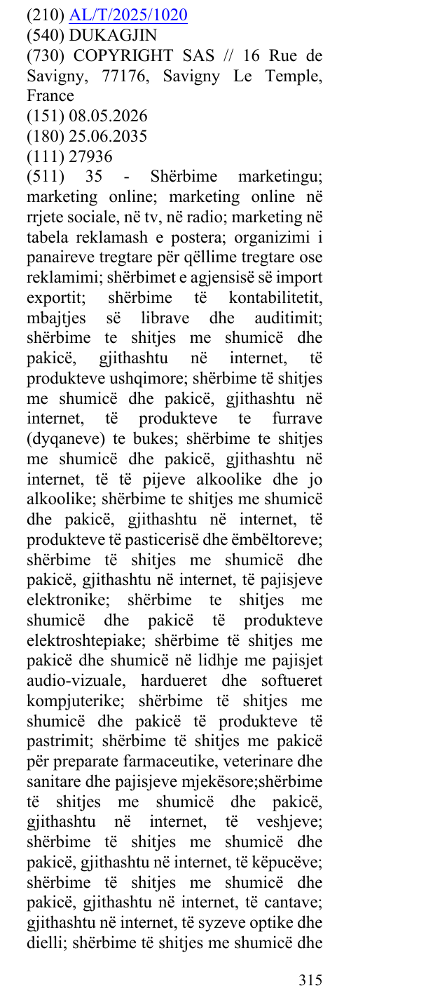 Zëri i markës DUKAGJIN në buletin