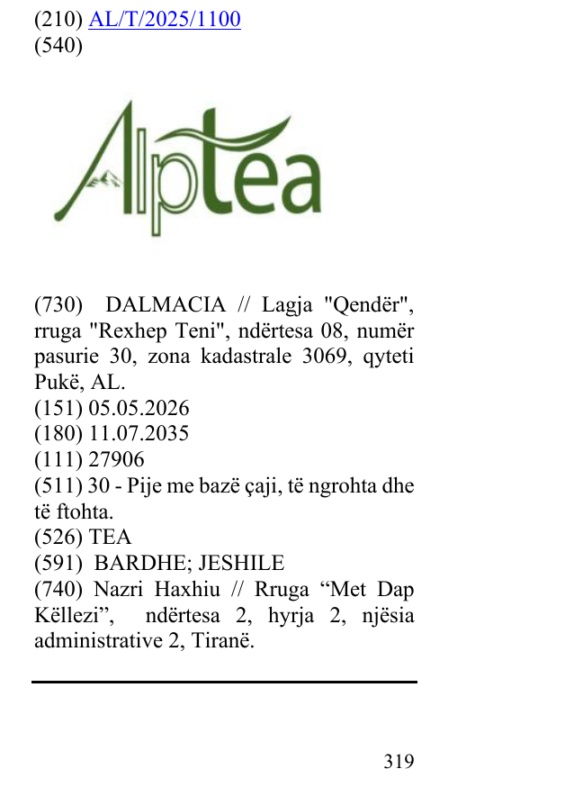 Zëri i markës TEA në buletin