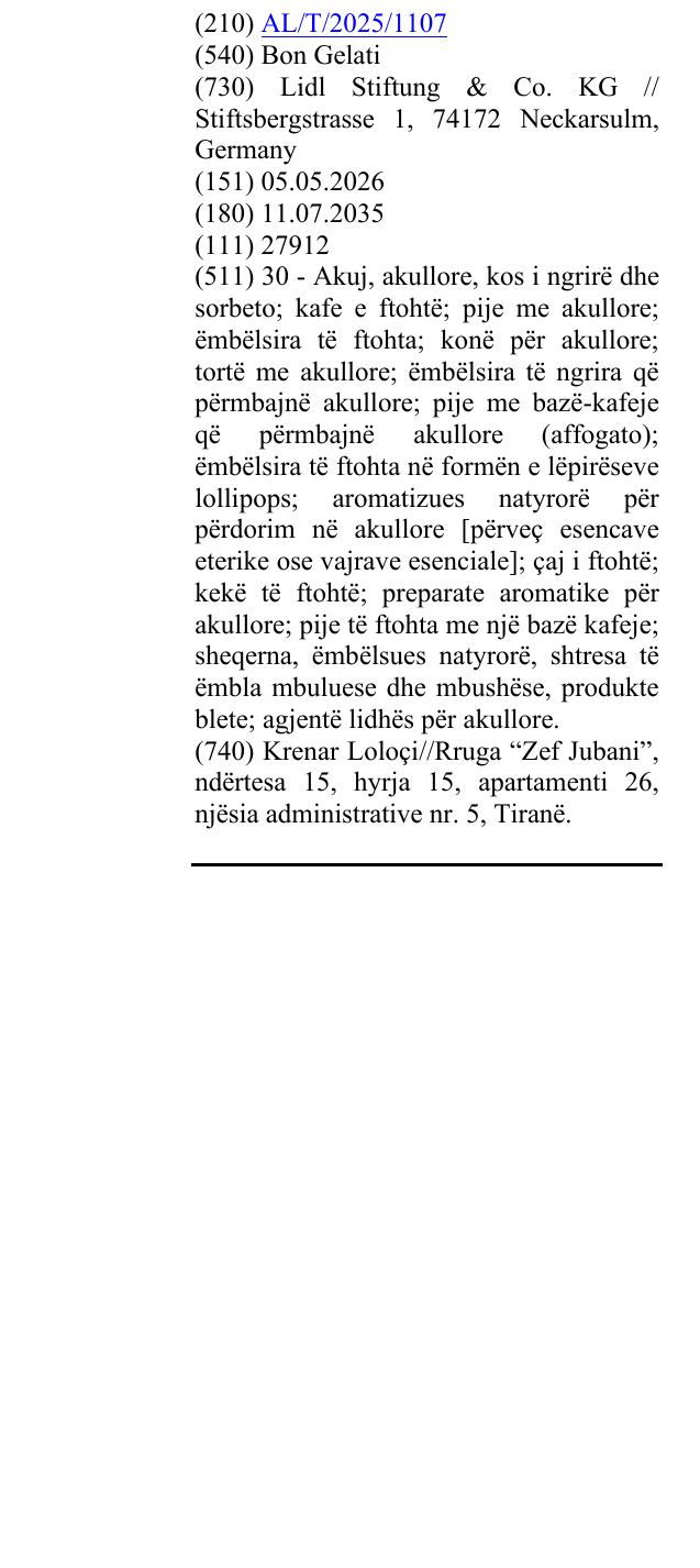 Zëri i markës Bon Gelati në buletin