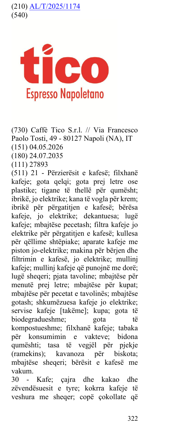 Zëri i markës Espresso Napoletano në buletin