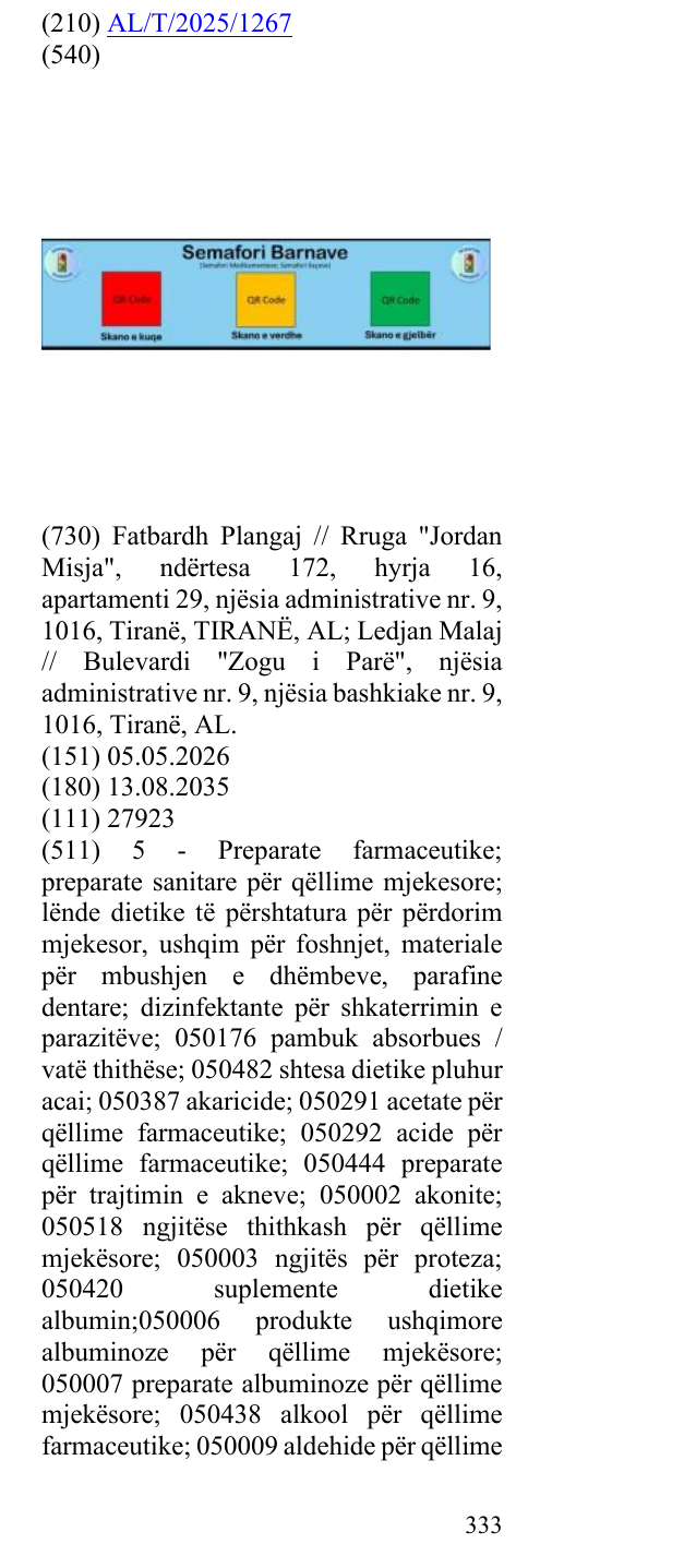 Zëri i markës Barnave; Medikamenteve; Ilaçeve; QR Code; Skano e kuqe; Skano e verdhe; Skano e gjelbër; Msc.Ph.; Prof. Dr. në buletin