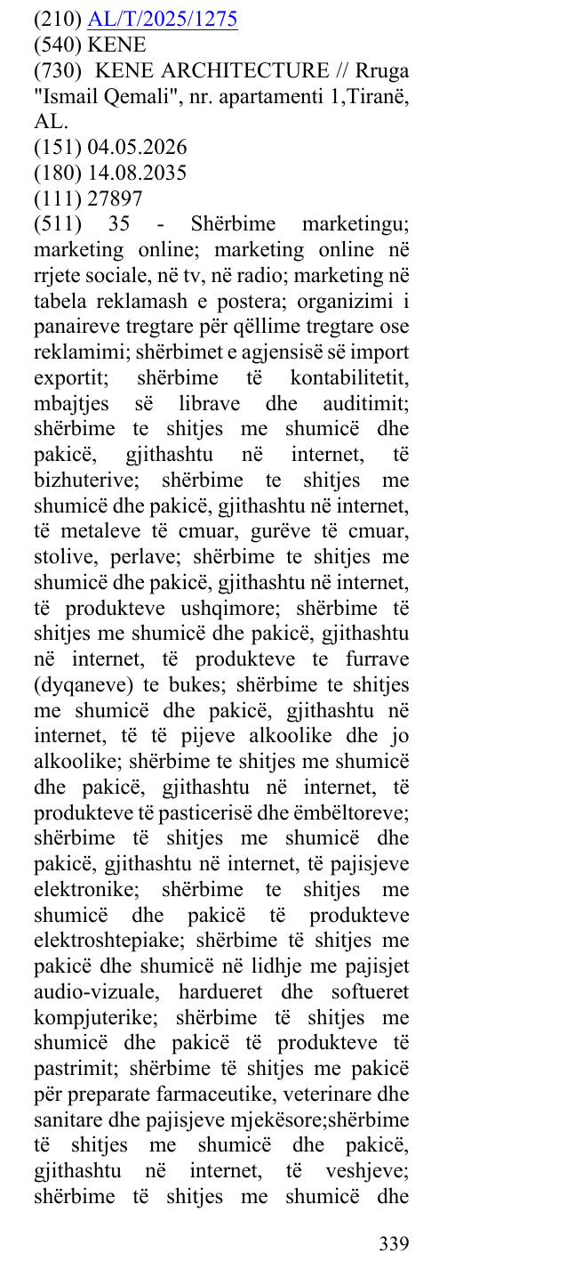 Zëri i markës KENE në buletin