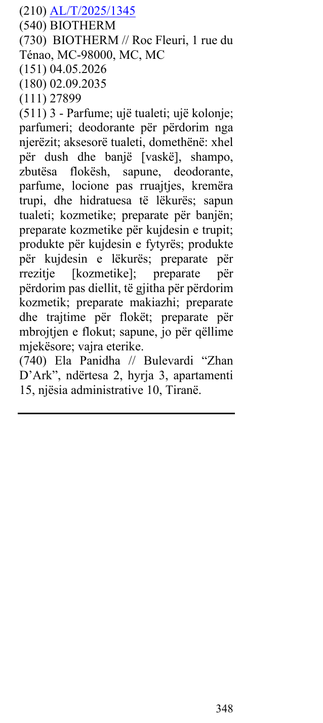Zëri i markës BIOTHERM në buletin