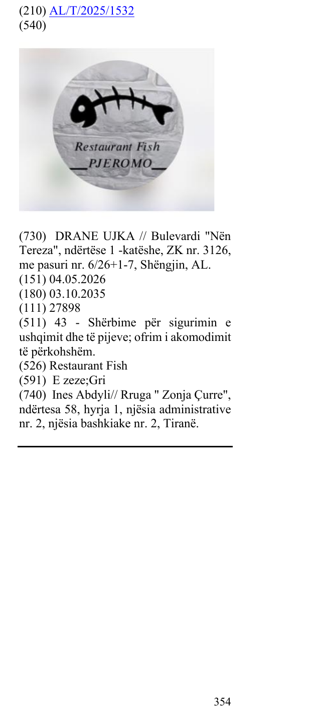 Zëri i markës Restaurant Fish në buletin