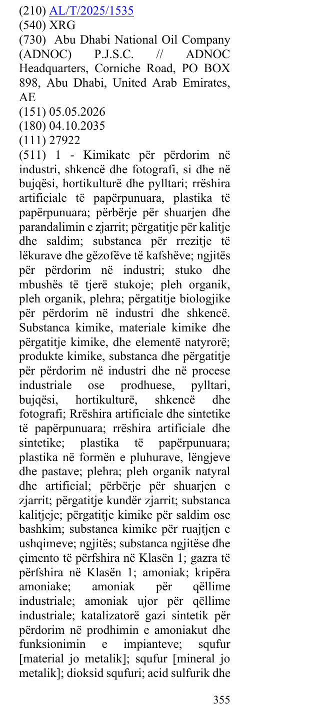 Zëri i markës XRG në buletin