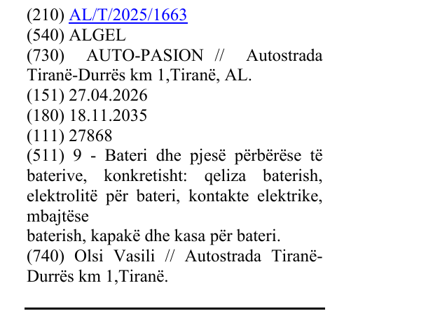Zëri i markës ALGEL në buletin