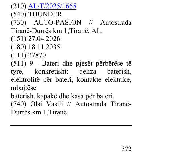 Zëri i markës THUNDER në buletin