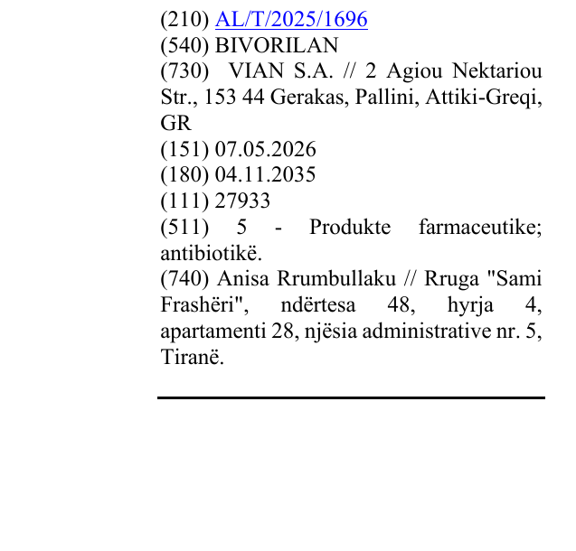 Zëri i markës BIVORILAN në buletin