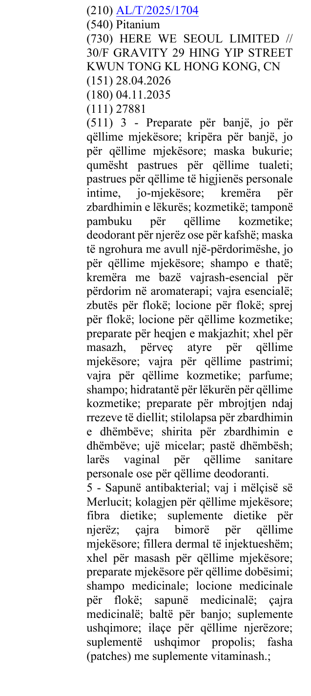 Zëri i markës Pitanium në buletin