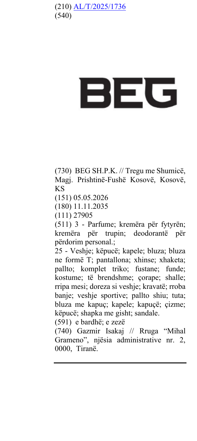 Zëri i markës BEG në buletin