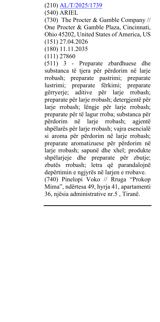 Zëri i markës ARIEL në buletin