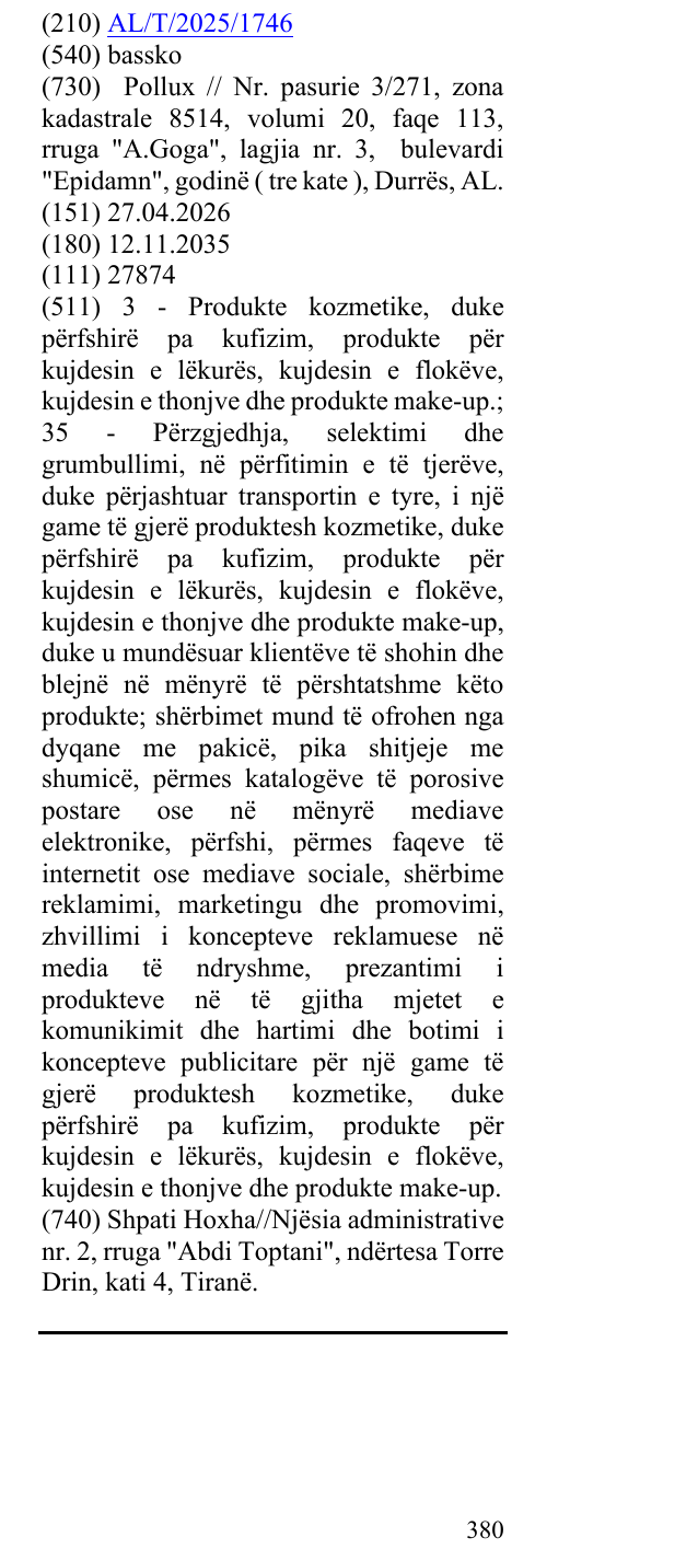 Zëri i markës bassko në buletin