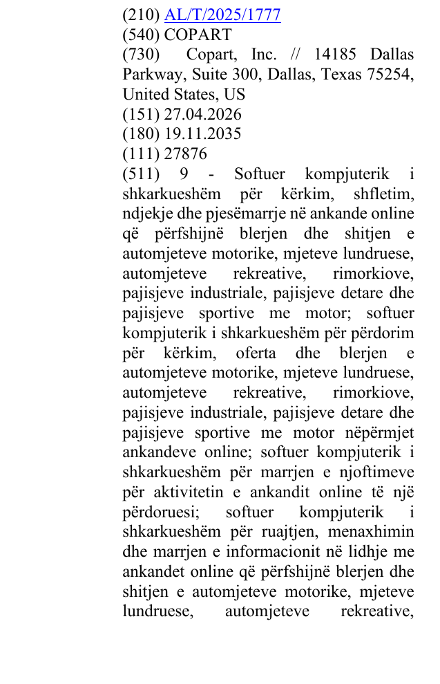 Zëri i markës COPART në buletin