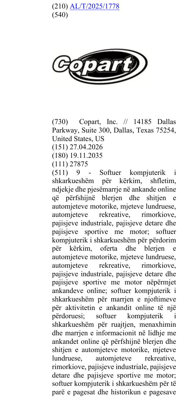 Zëri i markës Copart në buletin