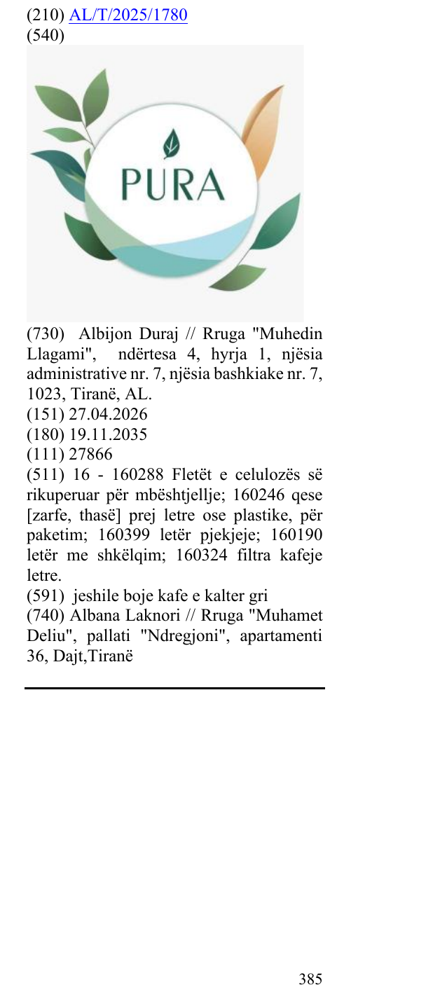 Zëri i markës PURA në buletin