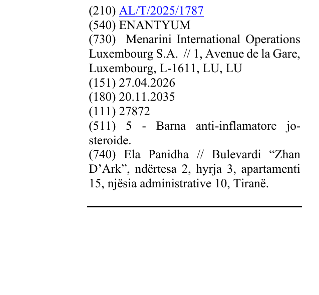 Zëri i markës ENANTYUM në buletin