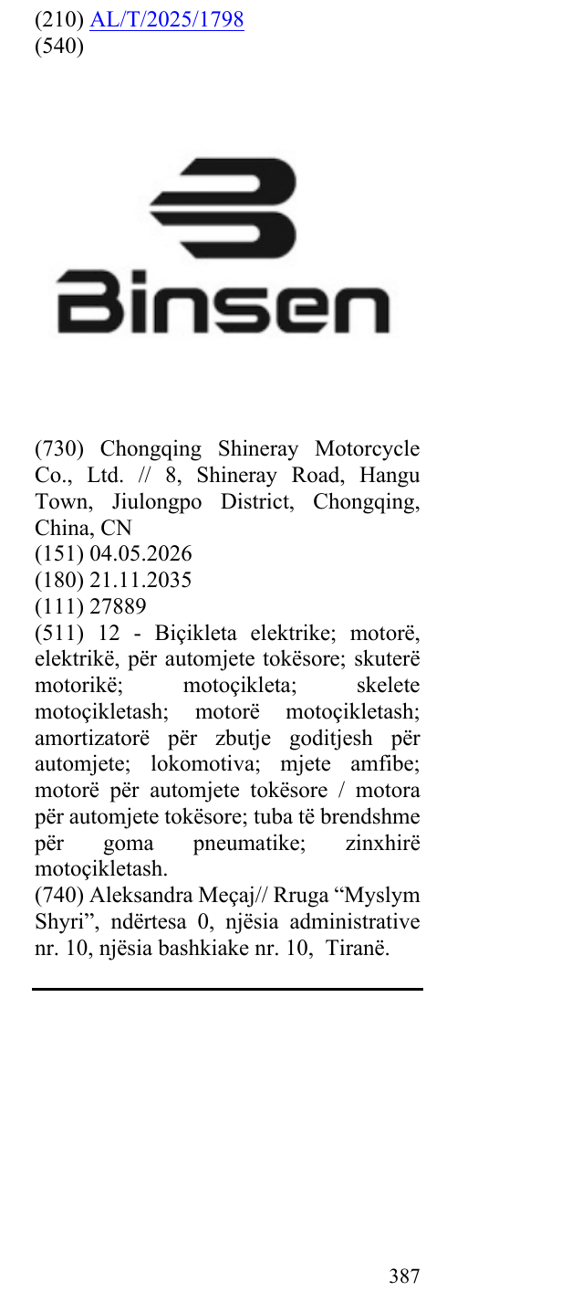 Zëri i markës BINSEN në buletin