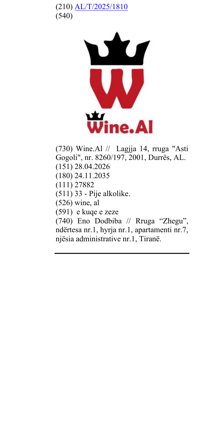 Zëri i markës wine, al në buletin